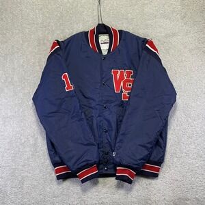 VINTAGE DeLong Varsity Letterman Jacket Mens S Navy Red Mens Quilt Lined USA